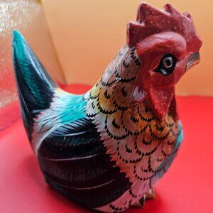 vintage hand painted wooden rooster figurine made in Indonesia